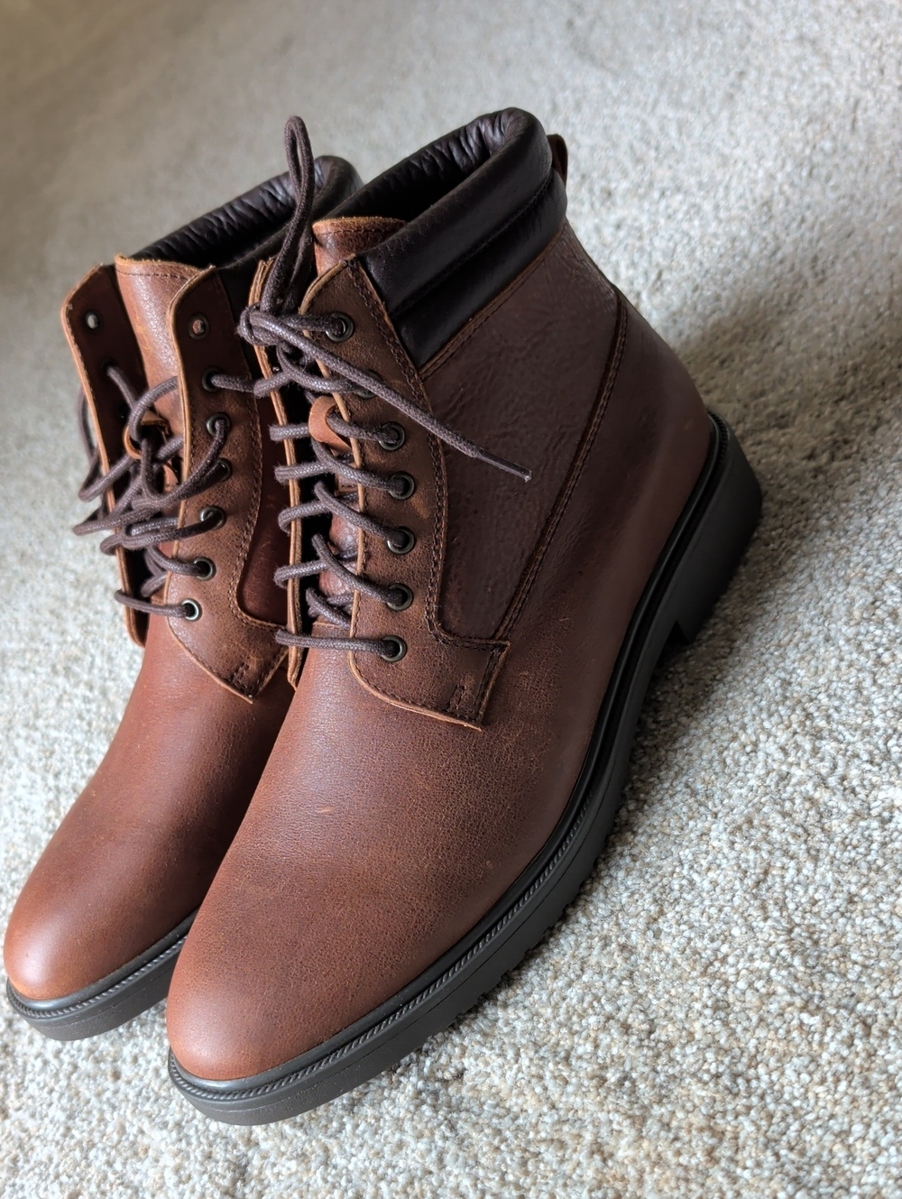 Brass Mark Men's Brown Leather Lace-Up Boots Size 9